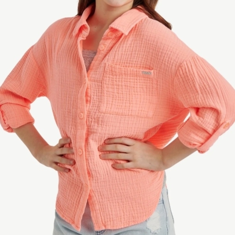 Justice Kids Coral Button-Down Shirt - Picture 3 of 4